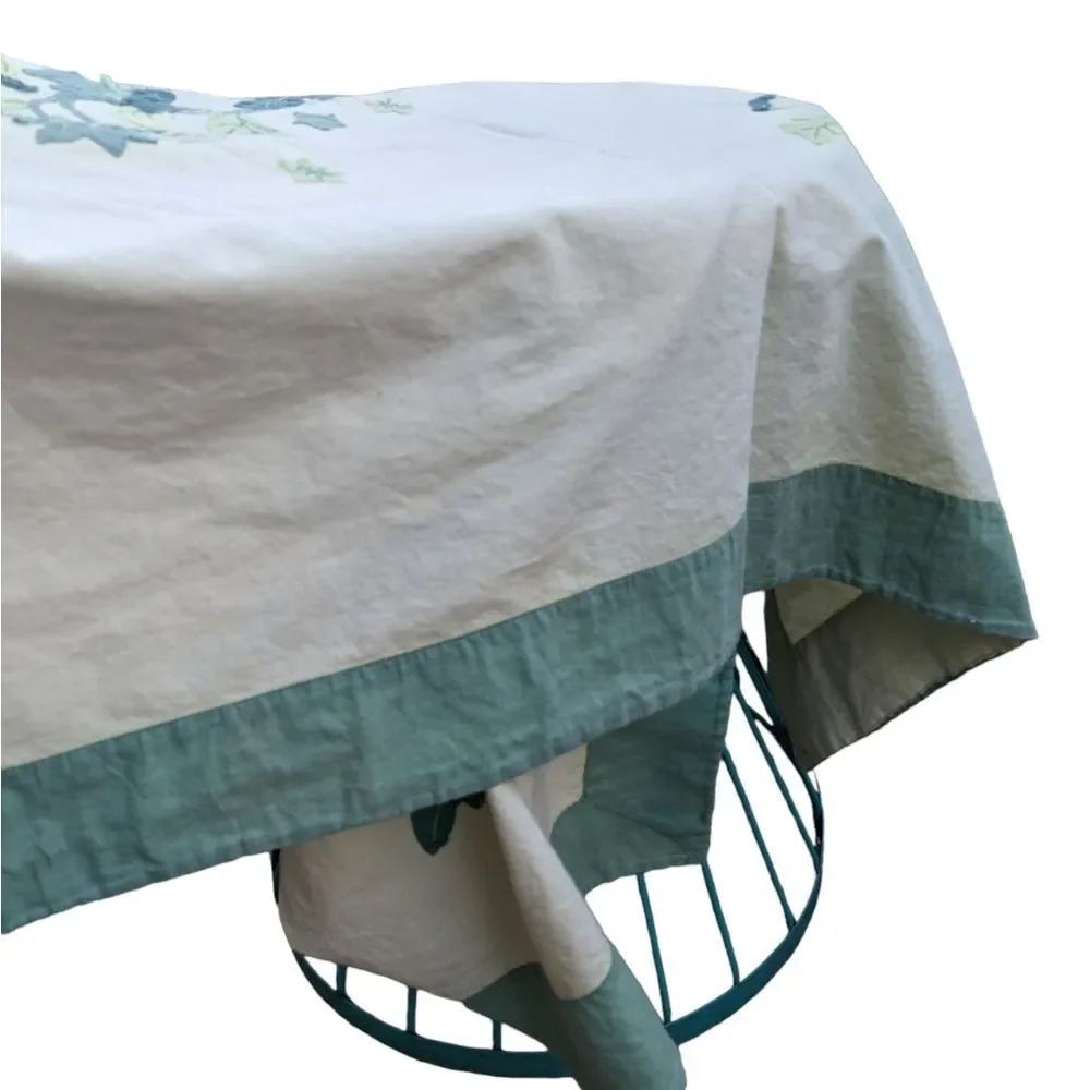 Vintage Yellow and‎ green hand embroidered table cloth